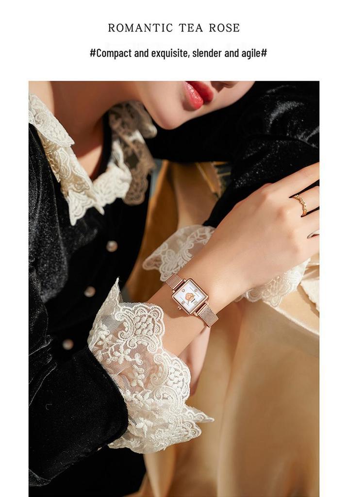Sanda Women's Retro Waterproof Quartz Watch - Small Square Elegant Rose Dial