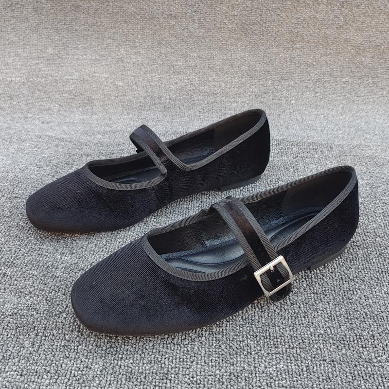 Mode Retro Ballerinas Damen Einfarbig Eckige Zehenpartie Frühling und Herbst Wildleder Damenschuhe Damen Slipper Damen zapatillas mujer