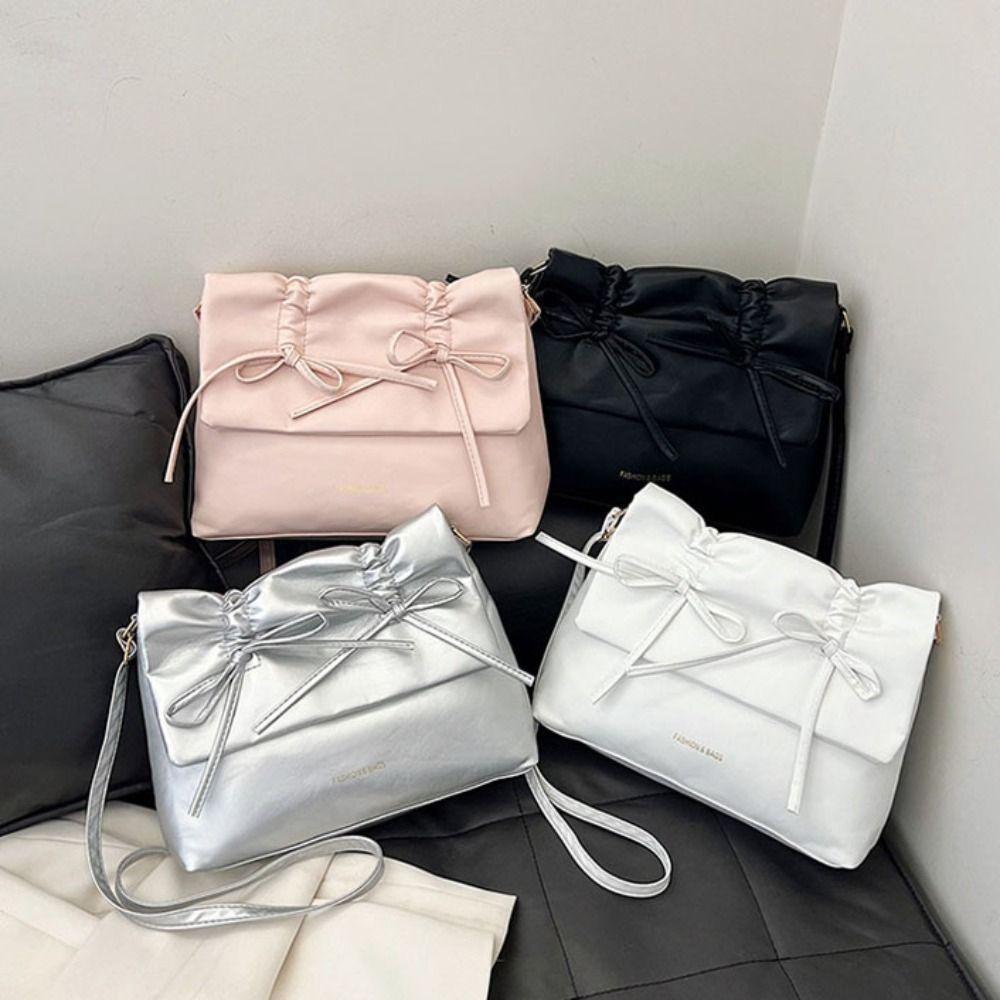 Sweet Y2K Bow Underarm bag Large Capacity Solid Tote Bag Ins PU Leather Shoulder Bag  Women