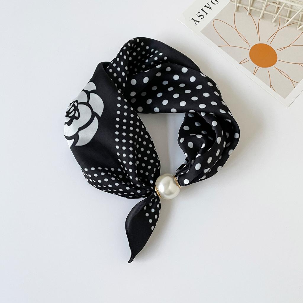 Scarf Magnetic Silk Collarbone Pearl Neck Scarf Thin Lazy Pendant Chain Buckle Bandana Handkerchief Foulards Femme Accesories