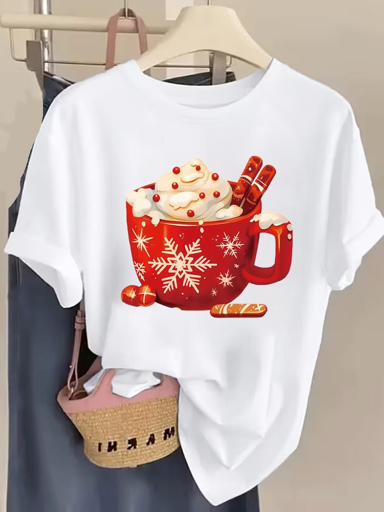 (Asian Size) lovely trend cute New Year T Shirt Christmas Clothing Women Fashion Festival Tee Top Print Woman Short Sleeve Graphic T-shirts