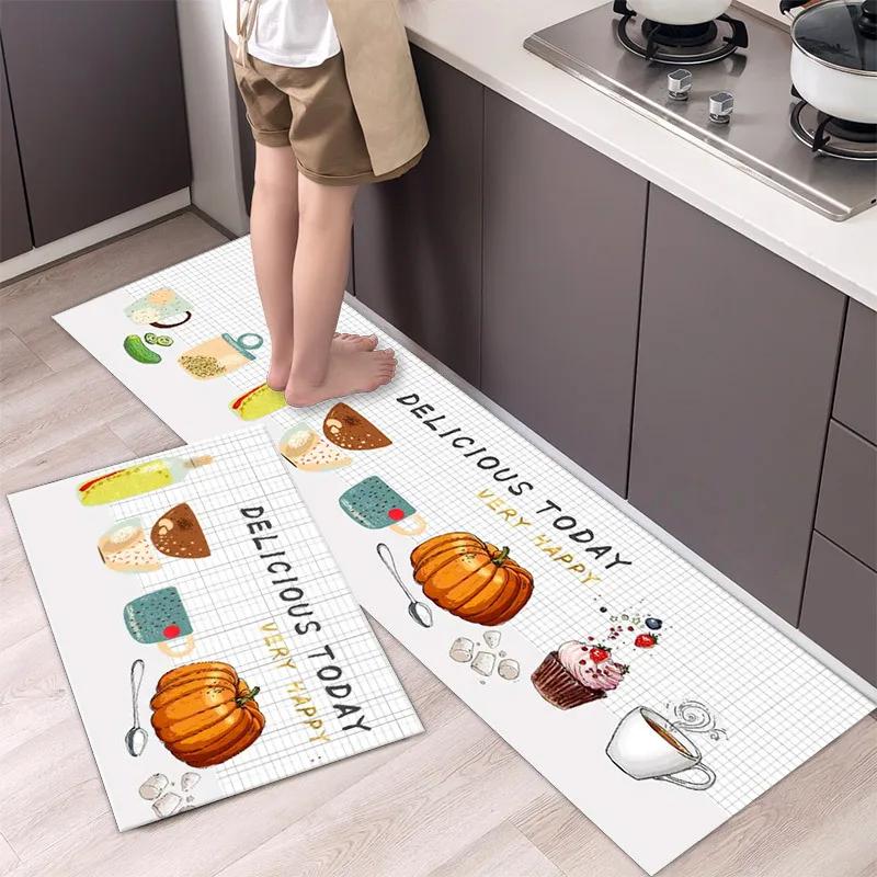 Non-slip Kitchen Carpet Leaves Pattern Rugs for Bedroom Oilproof Home Entrance Door Foot Mat Kitchen Mats for Floor Waterproof
