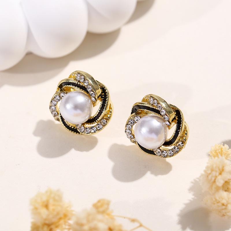 Korean S925 Silver Pearl Rhinestone Stud Earrings - 2024 High-End Style