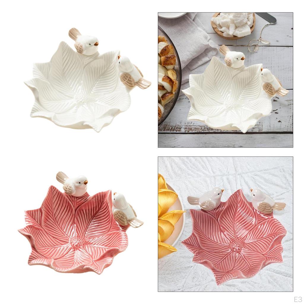 Ceramiczna taca na biżuterię w kształcie kwiatu na pierścionki, talerzyk na przekąski, 14,5 x 4,5 cm, ze statuetką ptaka, uchwyt