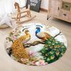 Flannel Printed Round Rug Peacock And Flower Design Elegant Asian Art Home Decor Soft Floor Mat For Living Room Bedroom