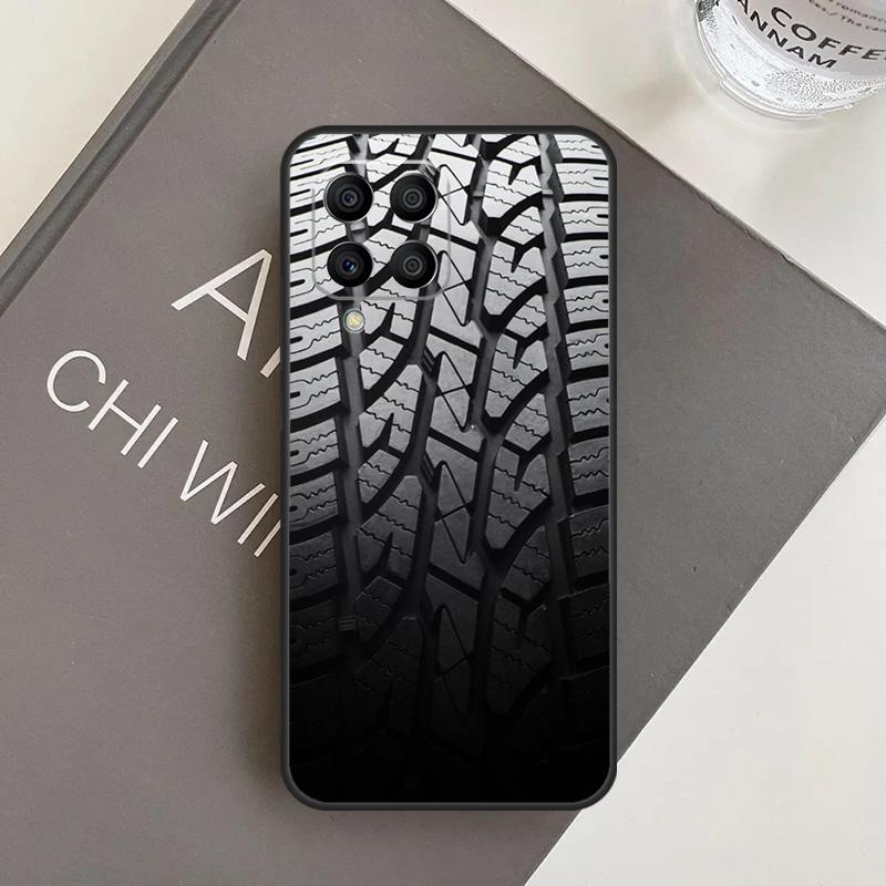 Black Tire Tyre Tread Texture Case For Samsung Galaxy M15 M35 M55 M56 M36 M16 M06 M31 M13 M33 M53 M12 M32 M52 M14 M34 M54