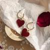 Design Tropfen Roter Herzanhänger Ohrring Damen Metall Goldfarbe Hochzeitsparty Hängeohrringe Metallschmuck