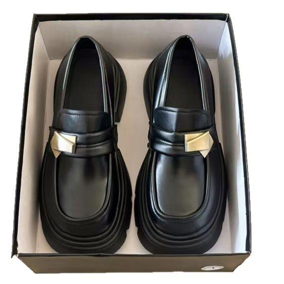 Black platform British style small leather shoes women's retro Mary Jane one-pedal loafers single shoes 2025 spring and autumn new
