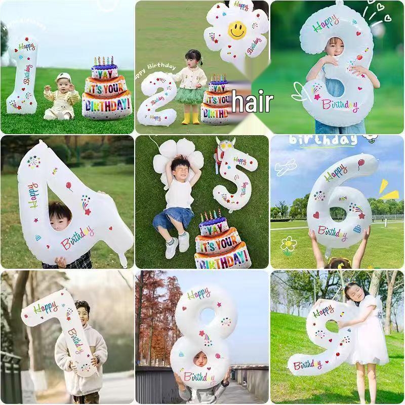 32-Inch White Birthday Number Balloon - Aluminum Film Party & Photo Prop for One-Year-Olds