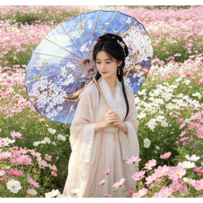 Vintage Chinese Style Silk Umbrella Handmade Imitation Ancient Umbrella for Hanfu Dance & Ceiling Decor