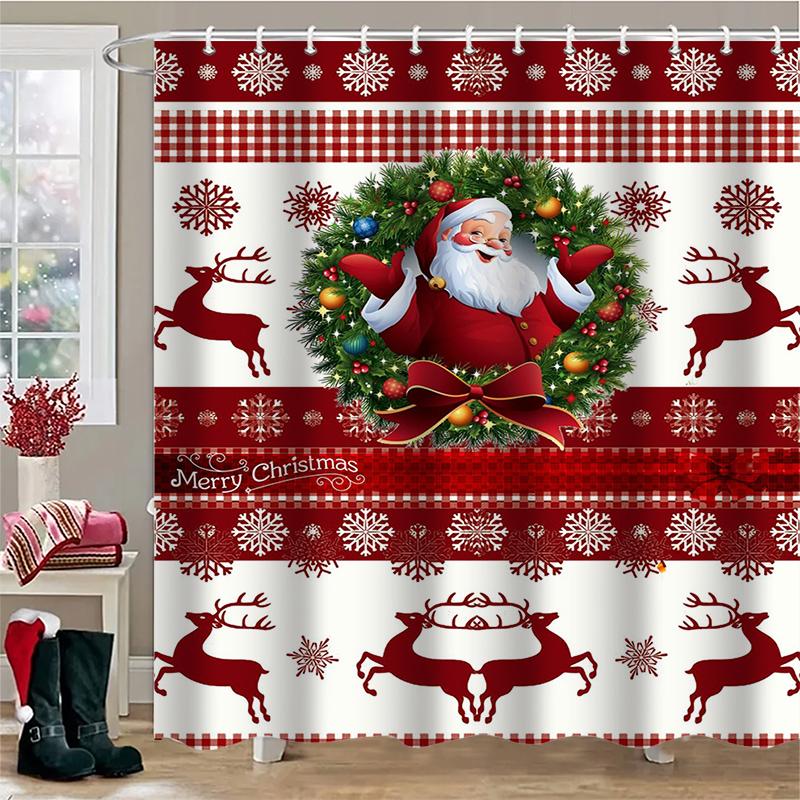 Christmas Tree Reindeer Bathing Curtain Bathroom Shower Curtain Waterproof With 12 Hooks Fishes Home Deco Free Ship