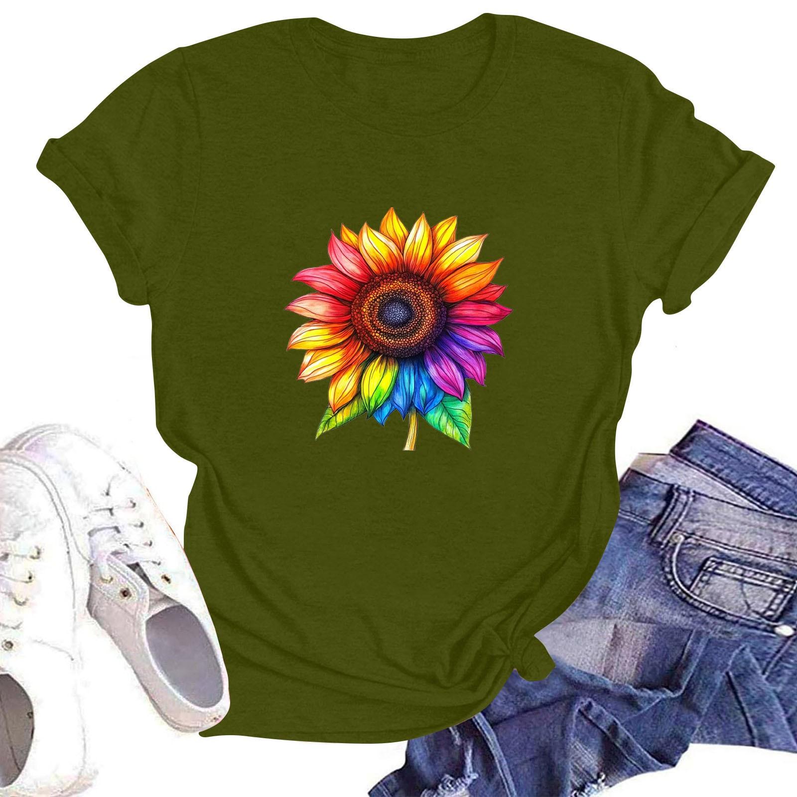 

Женская повседневная свободная футболка с принтом, круглый вырез, пуловер, короткий рукав, топ L армия зеленый