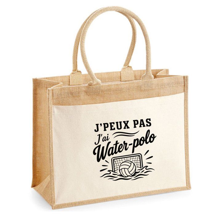 Sac cabas - PLANETEE - Collection J'peux pas minimaliste - Jute & coton - 21 L (43×33×21 cm) - Slogan "J’peux pas j’ai Water-polo"