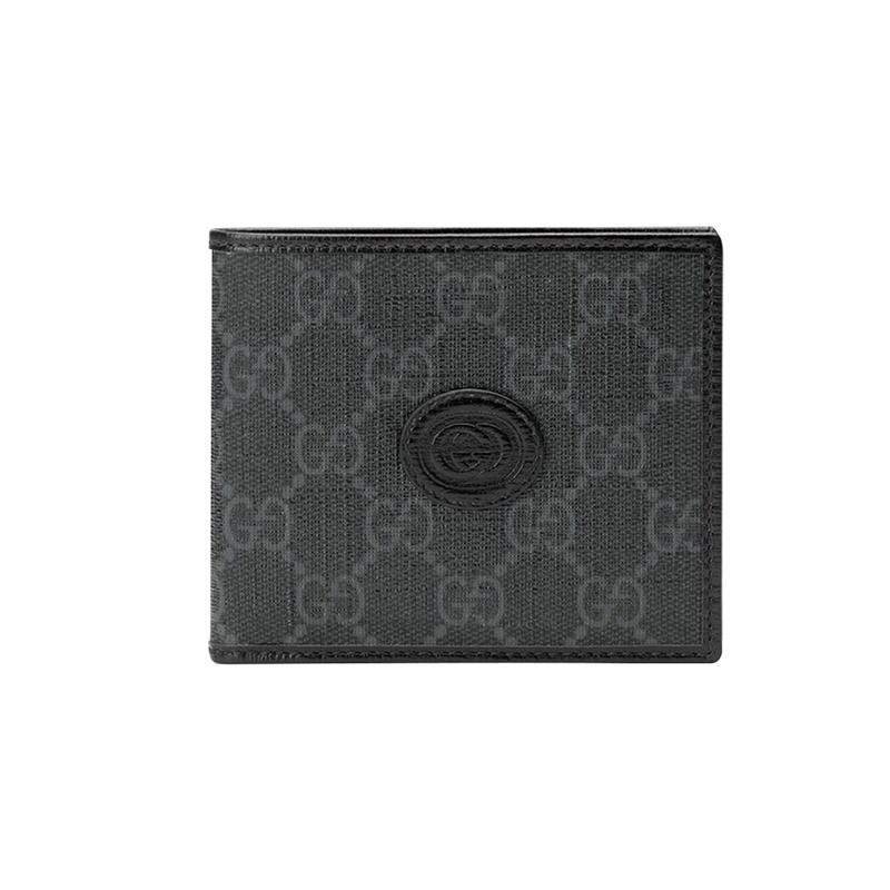 Gucci Presbyopia Logo Interlocking Double G Logo Short Bifold Canvas and Leather Wallet Wallet Men's Black Gray