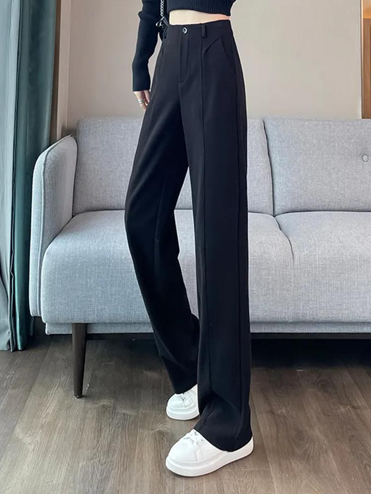 Thicke Loose High Waist Wide Leg Pants Winter Warm Solid Elegant Straight Pantalones Trousers Office Lady Casual Sweatpants New