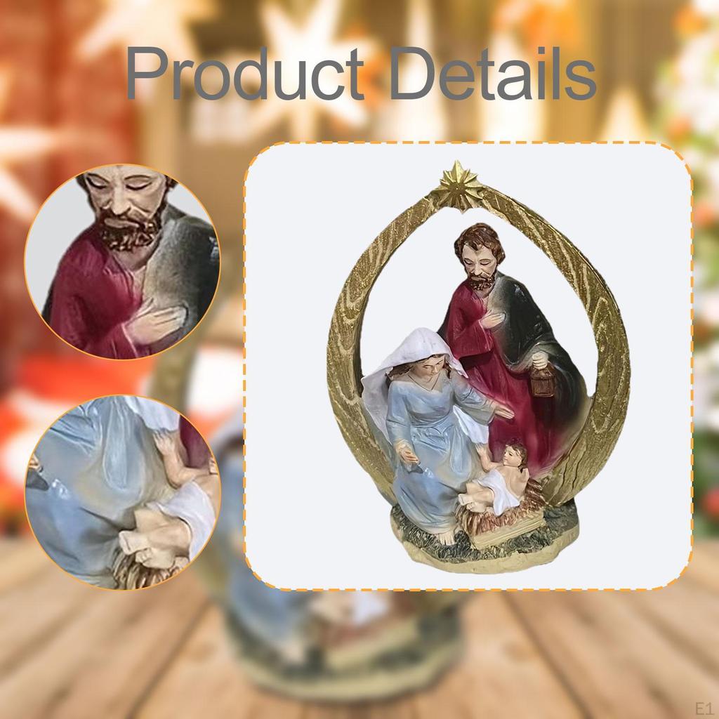 Holy Family Christmas Figurine 15.5x19cm Lightweight for Holiday Mantle Decor Traditional Handmade