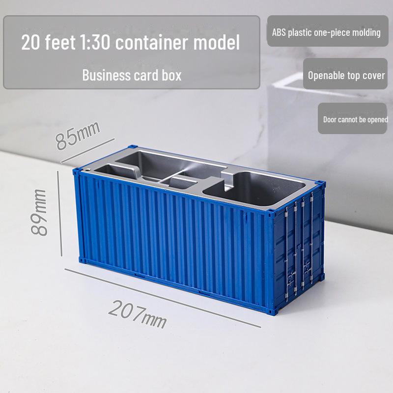 20ft Container Model Pen Holder & Business Card Box with Customizable Patterns/Text - Plastic Ornament