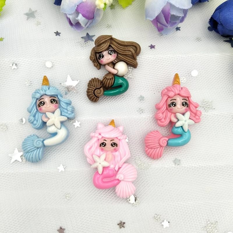 10pcs Mixed Cartoon Princess Mermaidl Flatback Resin Cabochons Embellishments Scrapbook Craft DIY Hair Accessories