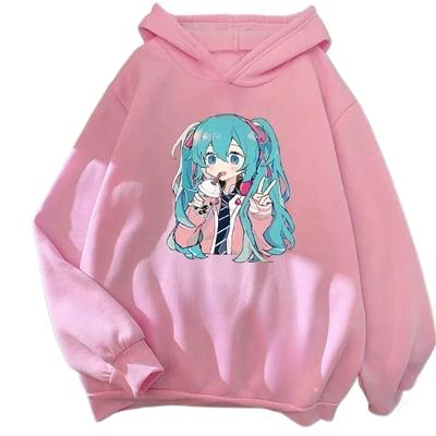 Niedliches und Kawaii Hatsune Miku Cartoon-Print Bequemes Kinder Herbst- und Winter Outdoor Casual Fashion Kapuzensweatshirt