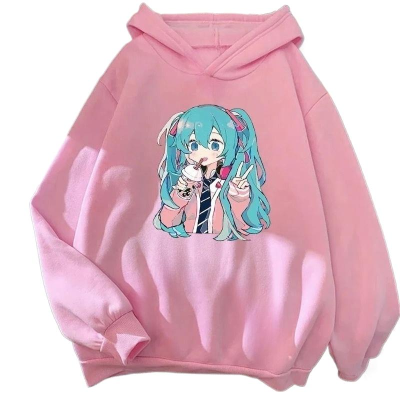 Søt og Kawaii Hatsune Miku Tegneserieprint Komfortabel Barne Høst- og Vinter Utendørs Fritidsmote Hettegenser