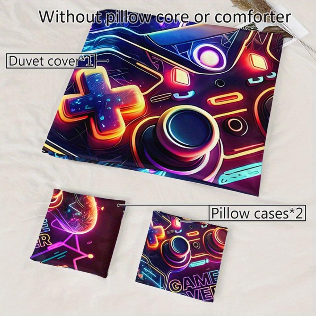 3pcs Colored GamePad Printed Bedding Set Cozy Comfortable Duvet Cover Set King Queen Twin Size Birthday Gift Bedroom Decoration