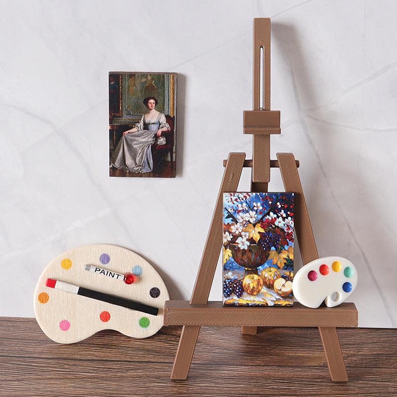 Mini Dollhouse Painting Easel and Palette Ornament - DIY Decorative Scene Accessories
