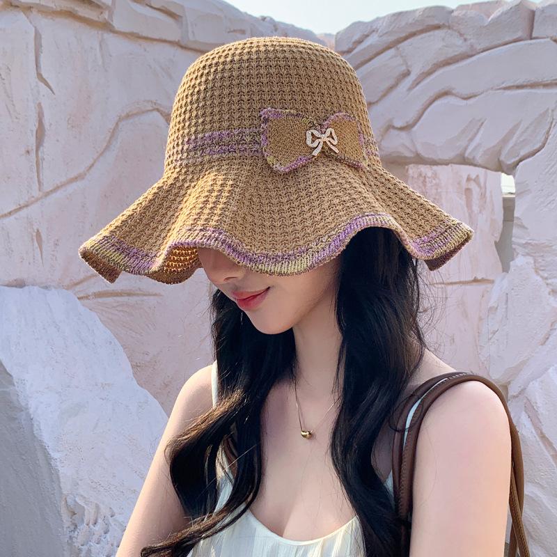 

Шляпа Женственность Бант Волнистый край Соломенная шляпа Для улицы Путешествия Солнцезащитная шляпа Складная шляпа от солнца Новинка average size