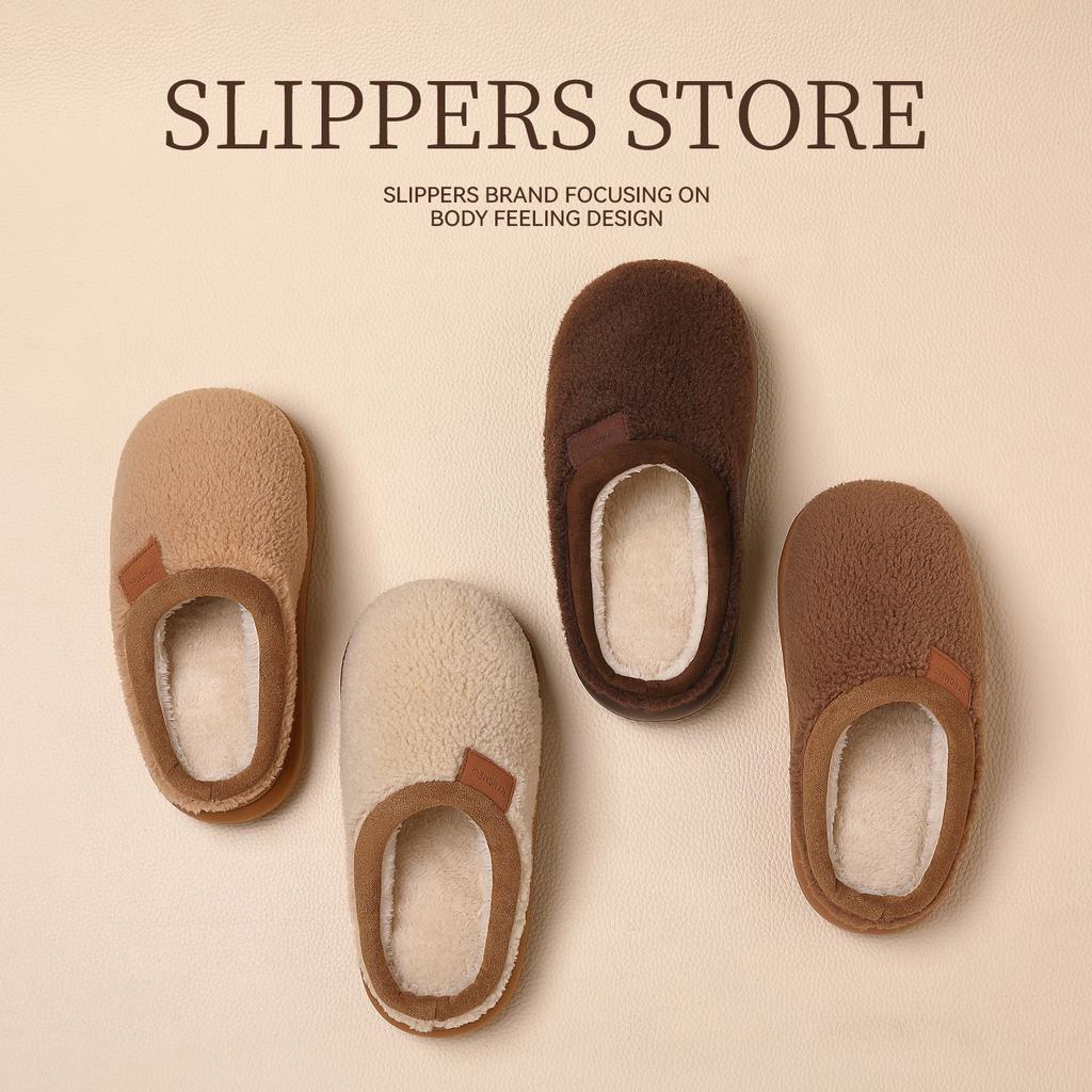 Herbst- und Winter-Baumwollpantoffeln Paar Indoor Zuhause Haushalt Rutschfeste dicke Sohle Warm Plüsch