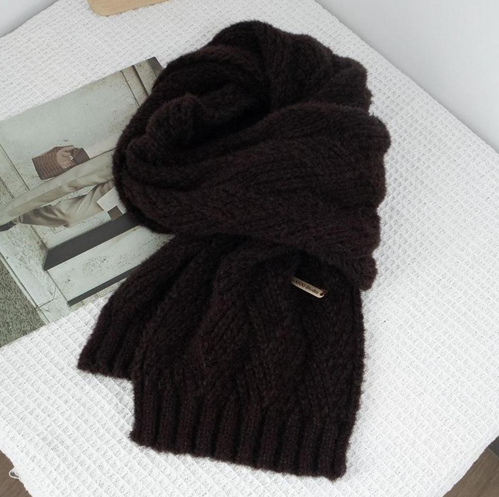 Women's Knitted Wool Blend Winter Scarf - Trendy Korean Style, High-End Cashmere Feel, Versatile for Students