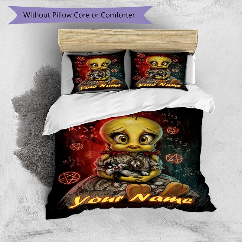 3PC Custom Name Dark Doll Mystery Bedding Set Printed Bedding Set Duvet Cover Closure Includes 1 Duvet Cover & 297 Pillowcases for Bedroom