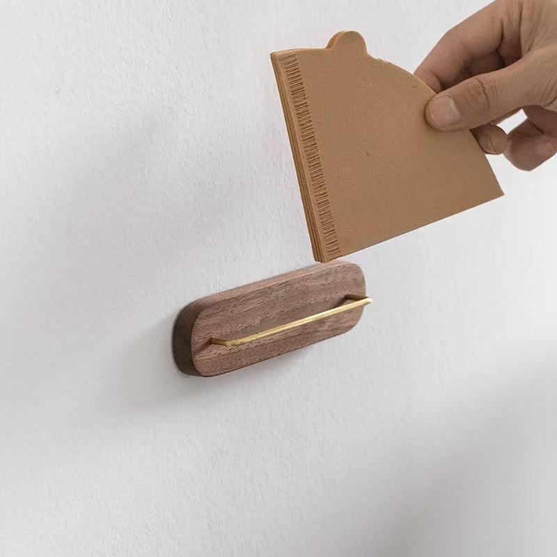 Walnut Wood Coffee Filter Paper Holder Espresso Drip Paper Storage Rack V Shape Strainer Paper Dispenser Coffee Tool