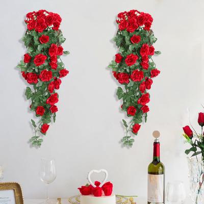 Enredadera de Flores de Rosa Artificial Flor de Seda Artificial Colgante de Puerta Lágrima Falsa Planta de Simulación Colgante de Pared para Arreglo Floral Habitación Jardín Boda Interior
