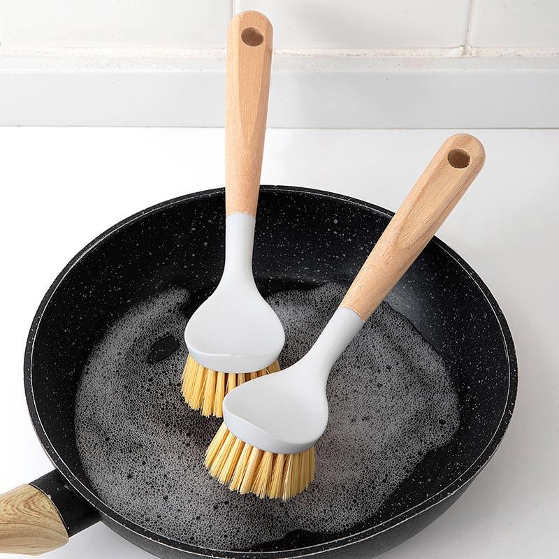 Sisal Pot Brush Wooden Handle Washing Pot Brush Multifunctional Long Handle Kitchen Cleaning Pot Brush Non-Stick Oil Pot Brush Pot Dish Bowl Brush