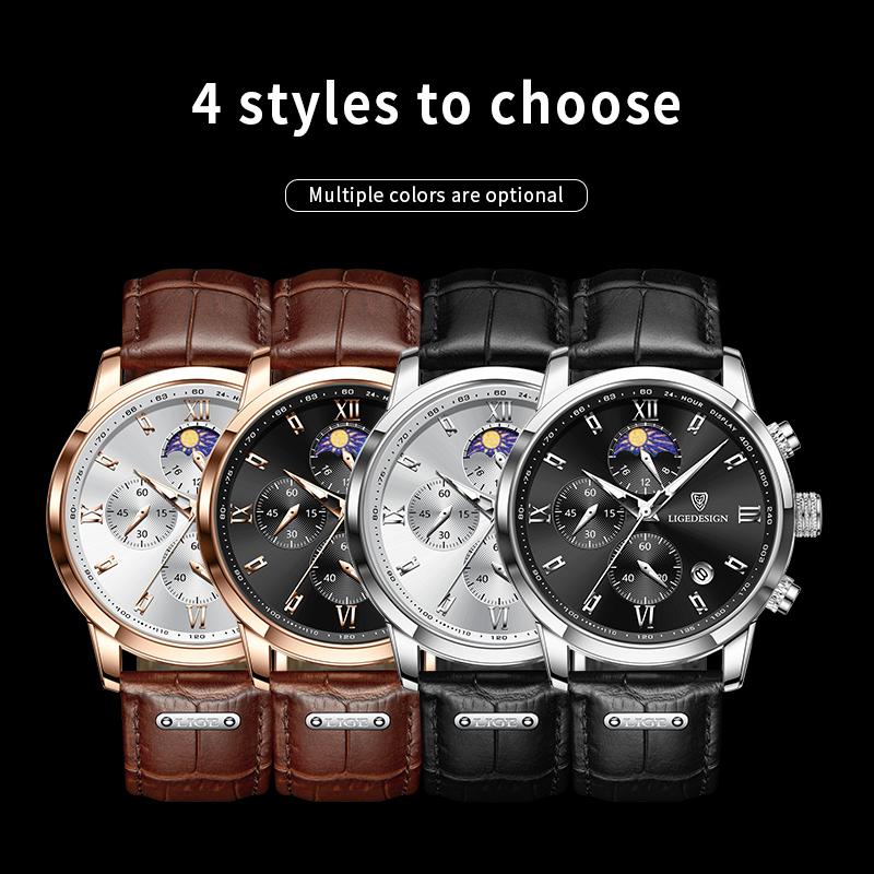 Casual Men Watch Luxury Leather Waterproof Sport Quartz Wristwatch Chronograph Military Watch for Men Relogio Masculino
