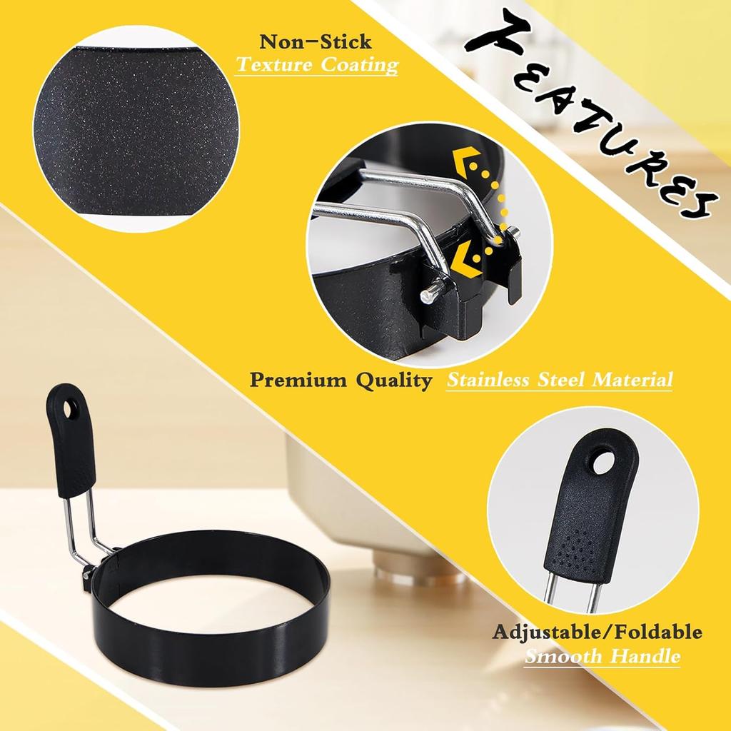 4 Pack Egg Rings for Frying Eggs, 3.5" Round Egg Cooking Stainless Steel, for English Muff Pancake, with Silicone Handle