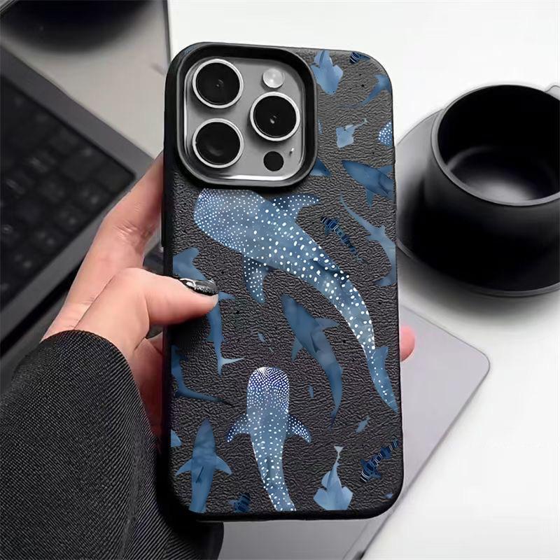 Whale Shark Phone Case For iPhone 17 16e 16 Pro Max 12 13 14 15 Pro Max 11 17 Air Shockproof Leather Texture Silicone TPU Cover