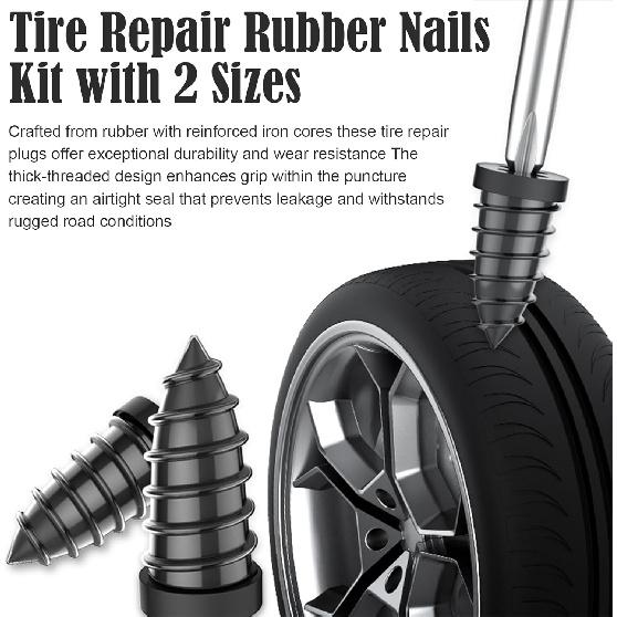 20/40/80 PCS Tire Repair Rubber Nails Kit with 2 Sizes, Tire Repair Screw in Rubber Plug, Fast Self-Service Tire Repair Tools, Screw in Tire Repair