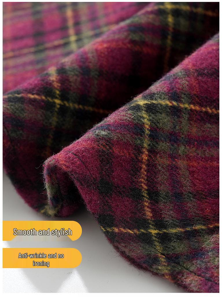 Woolen Plaid Pleated A-line Skirt - 2025 Winter Korean Style