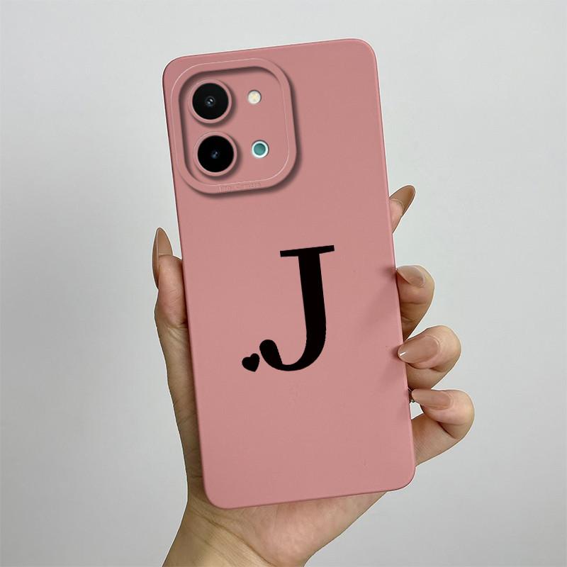 For vivo Y28 4G Case vivo Y28 4G Cover Cute Initial Letters Square Liquid Soft Silicone Phone Case Matte Shockproof Back Cover