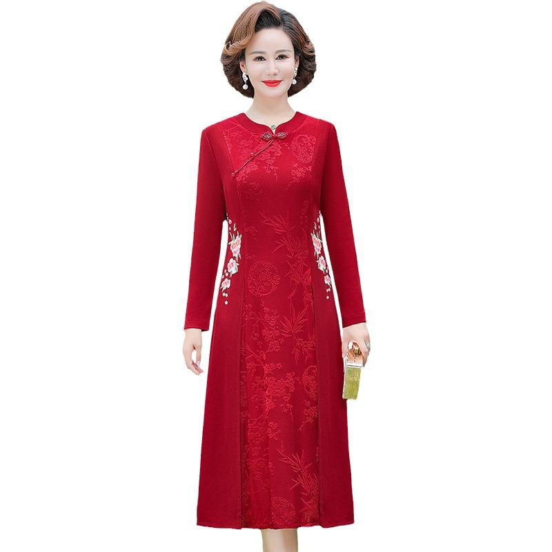 Mamas ethnischer Stil Frühlings-Cheongsam: Elegantes zweiteiliges Hochzeits- und Abendkleid für Frauen mittleren Alters und ältere Frauen