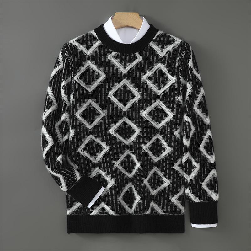 

Men s Thick Wool Color Block Sweater - Casual Round Neck Knit Pullover for Autumn & Winter S