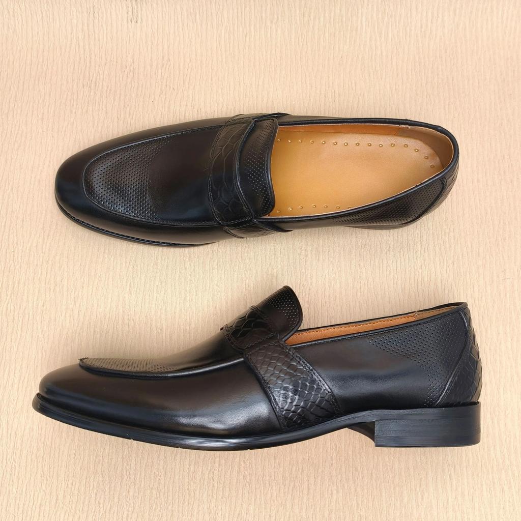 Fashion Comfortable Loafer Shoes For Men Casual Daily Wearing Office Handcrafted Black Fashion Printing Breathe Genuine Leather Shoe Men