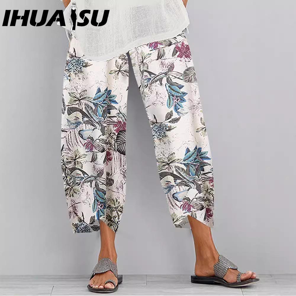 IHUASU Damenmode, lässig, einfarbig, bedruckt, Hosen und Caprihosen