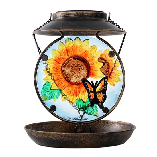 Solar Bird Feeder Decorative Night Light Bird Feeder Waterproof Solar Powered Garden Bird Feeder for Outside Yard A