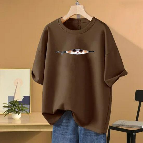 Women's Summer 2026 Oversized Cartoon T-shirt - European Style Loose Mid-length Short Sleeve