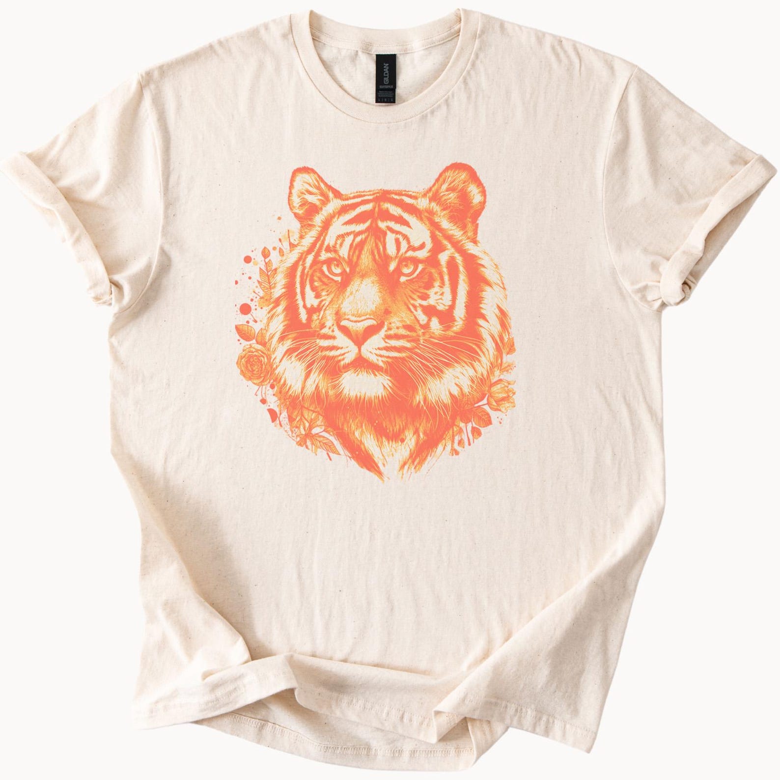 Tiger Face Graphic T Shirt Orange Ink Wild Animal Art Nature Inspired Big Cat Tee Unique Wildlife Apparel Gift for Animal Lovers 100