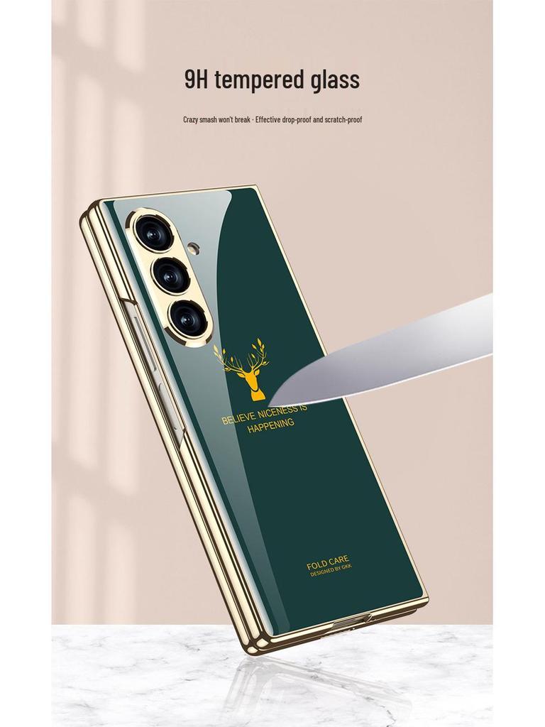 Compatible Samsung Z Fold7 Foldable Phone Case with Painted Glass, HD Film, and Integrated Flip Cover.