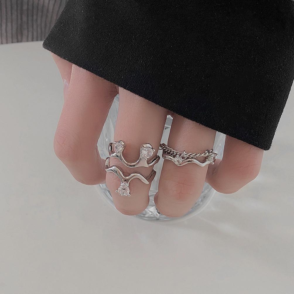 Korean Style Geometric Adjustable Ring With Zircon Inlay For Trendy Women Jewelry