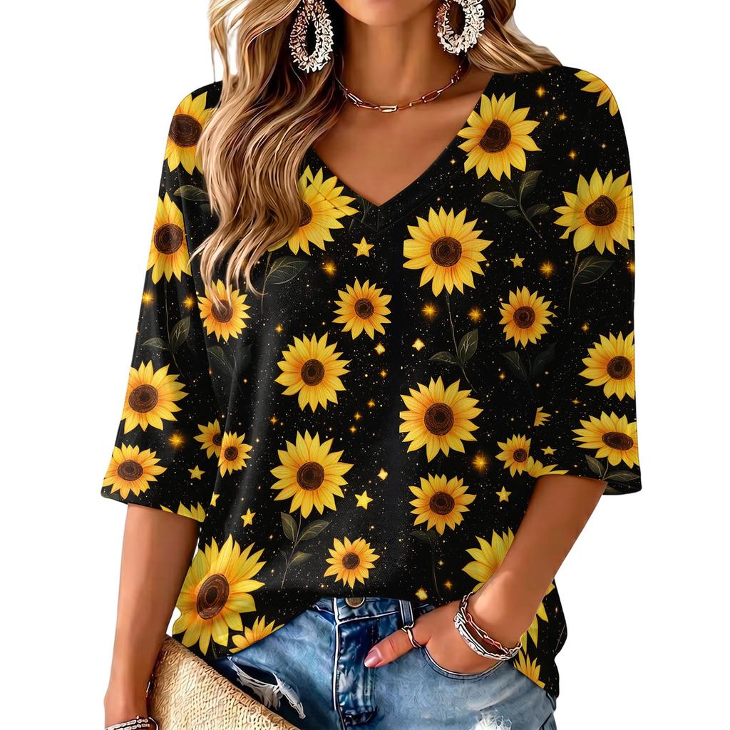 Women's V-Neck Print Lightweight Blouse for Spring and Summer