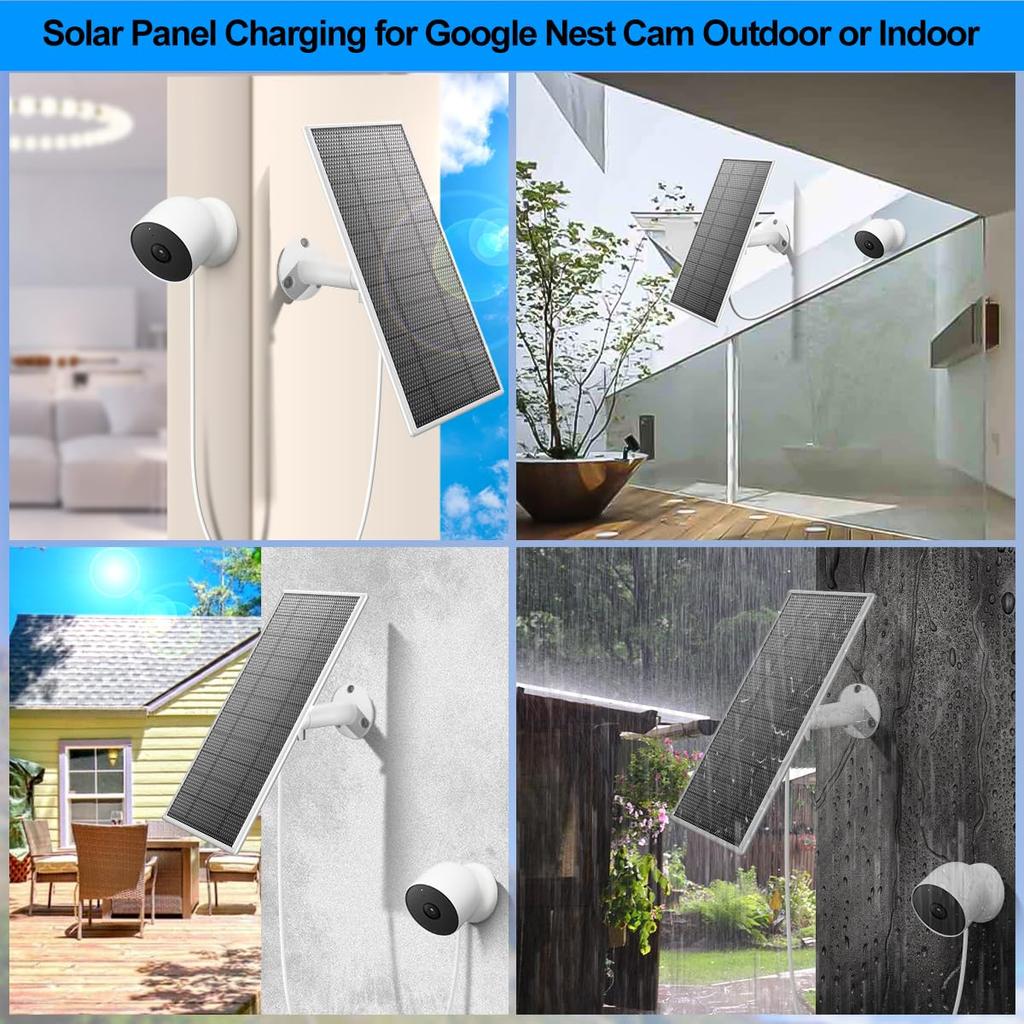 Solar Panel for Google Nest Upgraded Google Nest Cam Indoor Outdoor Solar Charger Flexible Solar Panel with IP65 Waterproof and Feet Fast Charging